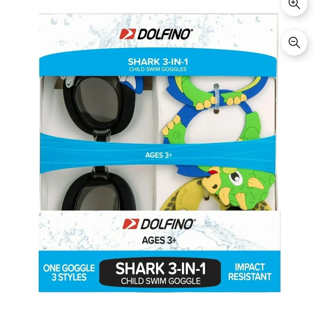 Set Of 2 Dolfin Kids Unicorn and Shark 3-in-1 Swim Goggles - Pink, Blue, Black